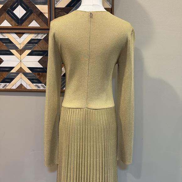 Ralph Lauren Collection Lurex Knit Pleated Midi Dress Metallic Gold Medium - Picture 9 of 15